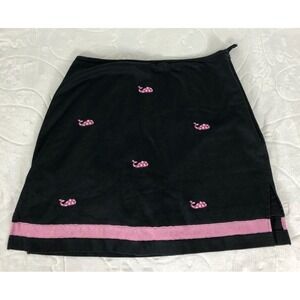Bamboo Traders Skort Womens 8 Black Pink Whale Embroidered Ribbon Trim Cotton